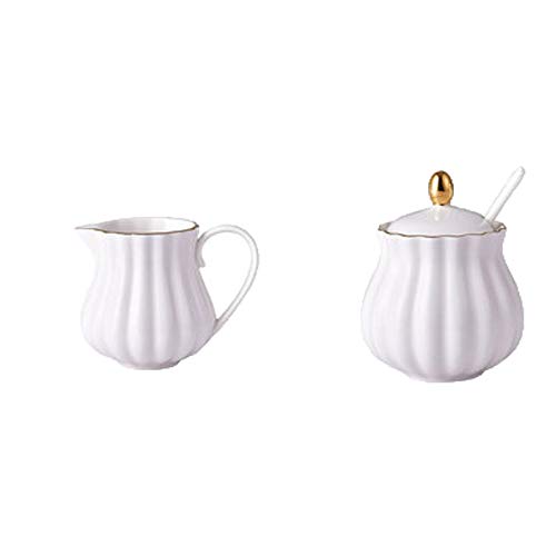 Milchkännchen Porzellan-Creamer und Zucker Set mit Deckel Kürbis gerichtete Formkaffee-Servier-Set Milch-Pitcher 220cc / 7,4oz für Kaffee und Tee geeignet Milchkanne (Color : White) von hanxiaoyishop