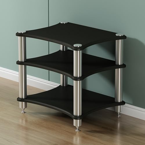 haohang 1/2/3/4-stufiger AV-Medienständer Aus Holz – Audio-Video-Komponentenschrank, Büro- Und Entertainment-Aufbewahrungsregal Für Stereoanlage, CD-Player(Black,3 Tier-60x50x60cm) von haohang