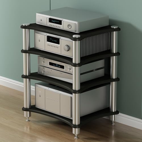 haohang 1/2/3/4-stufiger AV-Medienständer Aus Holz – Audio-Video-Komponentenschrank, Büro- Und Entertainment-Aufbewahrungsregal Für Stereoanlage, CD-Player(Black,4 Tier-60x50x80cm) von haohang