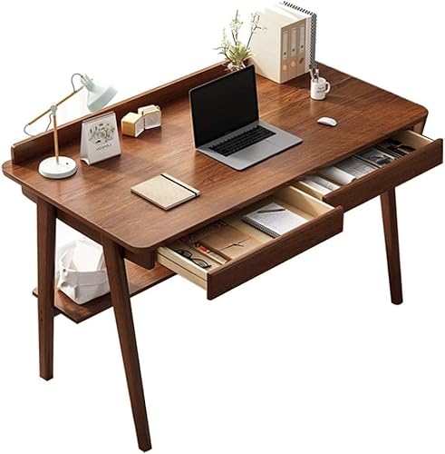 Moderner Computertisch Im Mid-Century-Stil Mit 2 Schubladen, Home-Office-Schreibtisch Mit Ablage, Schreibtisch Aus Holz Fürs Schlafzimmer(Brown,100x55x75cm) von haohang