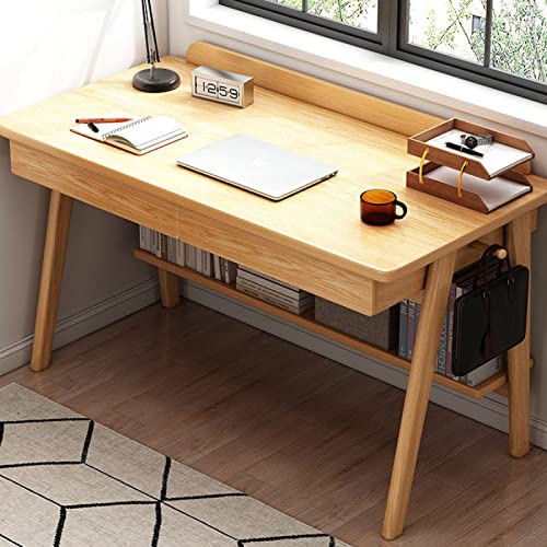 Moderner Computertisch Im Mid-Century-Stil Mit 2 Schubladen, Home-Office-Schreibtisch Mit Ablage, Schreibtisch Aus Holz Fürs Schlafzimmer(Oak,47 Inch) von haohang