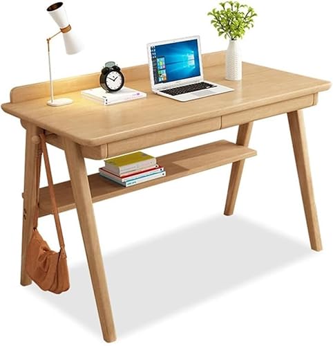 Moderner Computertisch Im Mid-Century-Stil Mit 2 Schubladen, Home-Office-Schreibtisch Mit Ablage, Schreibtisch Aus Holz Fürs Schlafzimmer(Wood Color,80x55x75cm) von haohang