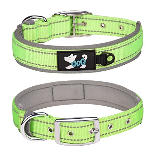Haoyueer Bequemes weiches Neopren gepolstertes Hundehalsband, reflektierendes Haustierhalsband, verstellbares, strapazierfähiges Nylon-Hundehalsband für alle Rassen große Hunde (XL, Grün-1) von haoyueer