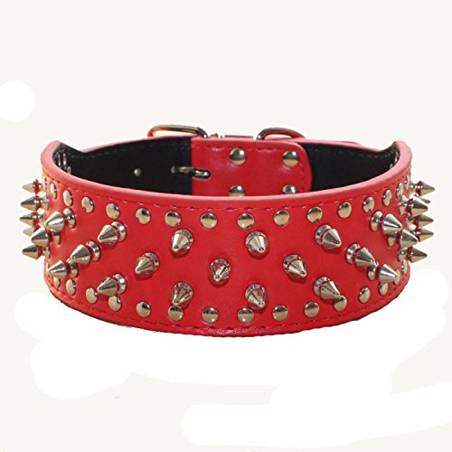 haoyueer Hundehalsband aus Kunstleder mit Nieten, für mittelgroße und große Hunde, Größe M, Rot von haoyueer