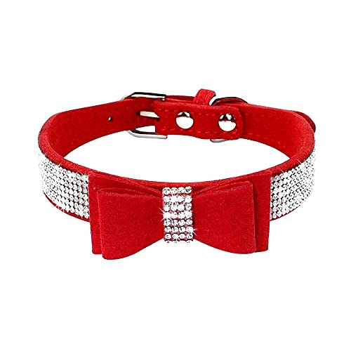 Haoyueer Strass-Hundehalsband, niedlich, schillernd, funkelnd, weiches Wildleder, für Hunde und Katzen, Strass-Halsband mit Kristalldiamanten (M, Rot-1) von haoyueer