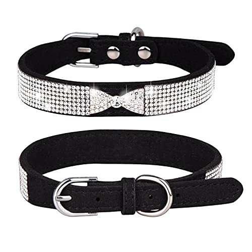 Haoyueer Strass-Hundehalsband, niedlich, schillernd, funkelnd, weiches Wildleder, für Hunde und Katzen, Strass, Kristall, Diamant, Haustier, Hunde, Welpenhalsband, (XS, Schwarz-3) von haoyueer