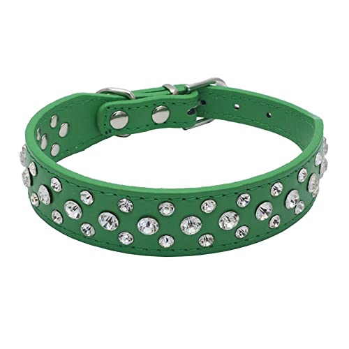 haoyueer Bling Strass PU Leder Kristall Diamant Haustier Hund Katze Welpe Halsband S M L XL (XL, Grün) von haoyueer