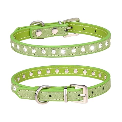 haoyueer Halsband aus Wildleder, glitzernd, elegant, 1 Reihe, glitzernd, mit Strasssteinen besetzt, für kleine Haustiere, Katzen, Hunde, Welpen, Größe M, Grün von haoyueer