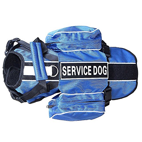 haoyueer Hunde-Rucksack für Service-Hunde, abnehmbare Satteltaschen mit Label-Patches (blau, L) von haoyueer
