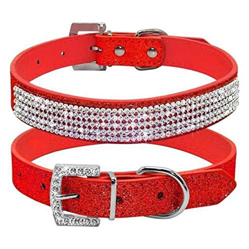 haoyueer Hundehalsband, Leder, glitzernd, Strasssteine, Größe S, Rot von haoyueer