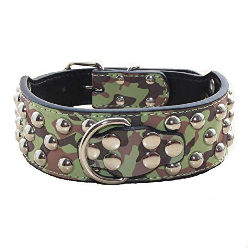 haoyueer Hundehalsband, Leder, mit Nieten, 5,1 cm breit, 3 Reihen, für mittelgroße und große Hunde, Pitbull, Mastiff, Boxer Bully ... (M, Camouflage) von haoyueer