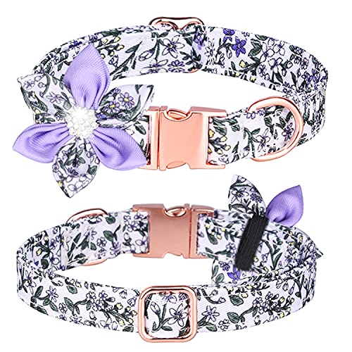 haoyueer Hundehalsband, Strass-Blumenmädchen, Hundehalsband, Welpenhalsband, Blumenmuster, niedliches Hundehalsband mit abnehmbarer Strassblume für Hündinnen, S, M, L (L, Violett/Weiß) von haoyueer