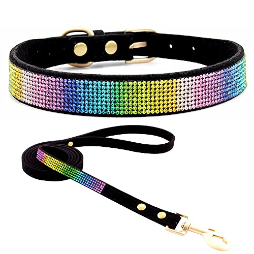 haoyueer Hundehalsband / Hundeleine aus weichem Wildleder, glitzernd, glitzernd, mit Strasssteinen besetzt, Größe S, Schwarz 2 von haoyueer