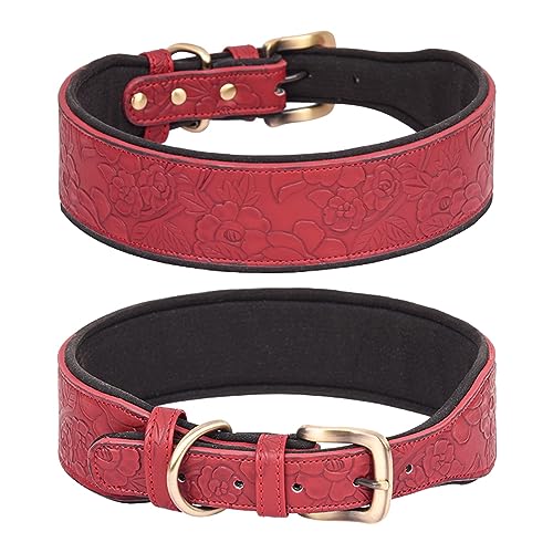 haoyueer Hundehalsband Leder für große Hunde, mittelgroße Hunde & kleine Hunde, PU Leder Halsband für Hunde, Geprägter Druck Leder Hundehalsbänder (L, Rot) von haoyueer