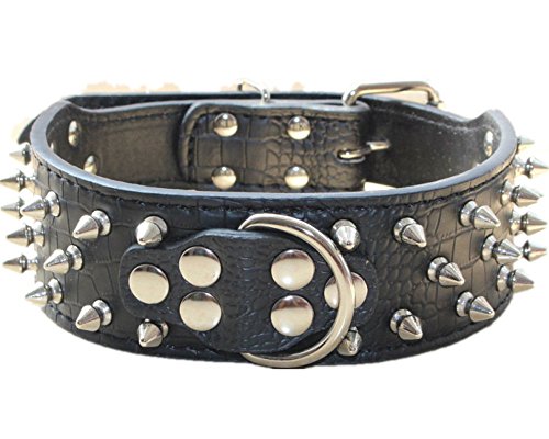 haoyueer Hundehalsband aus Leder, mit Nieten, 5,1 cm Breite, stilvolles Leder-Hundehalsband für mittelgroße und große Hunde, Pitbull, Größe XL, Schwarz von haoyueer