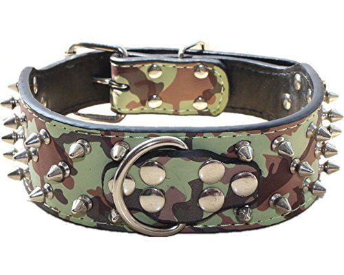 haoyueer Hundehalsband aus Leder mit Spikes, Rundnieten, 5,1 cm breit, stilvolles Leder-Hundehalsband für mittelgroße und große Hunde, Pitbull ... (S, Camouflage) von haoyueer