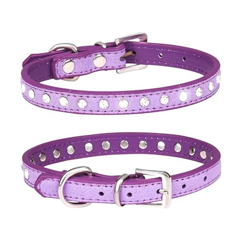 haoyueer Hundehalsband aus Veloursleder, glitzernd, elegant, 1 Reihe, glitzernd, mit Strasssteinen besetzt, Größe S, Violett von haoyueer