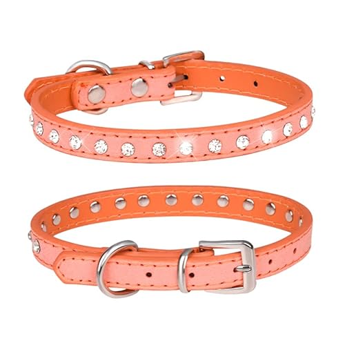 haoyueer Hundehalsband aus Wildleder, glitzernd, elegant, 1 Reihe, mit Strasssteinen besetzt, Größe S, Orange von haoyueer