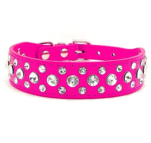 haoyueer Hundehalsband aus PU-Leder mit Strasssteinen, für Hunde, Katzen, Welpen, Größe S, M, L, XL (M, Hot Pink) von haoyueer