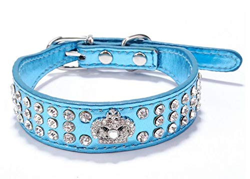 haoyueer Hundehalsband, Krone, Strass, Schmuckkristall, PU-Leder, für Hunde, Katzen, Welpen, Größe S, Blau von haoyueer