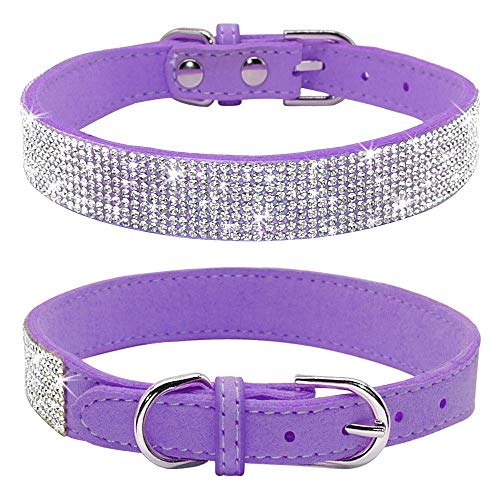 haoyueer Hundehalsband mit Strasssteinen, glitzernd, weiches Wildleder, für Hunde und Katzen, Strass-Halsband für Hunde, Welpen, Größe M, Violett von haoyueer