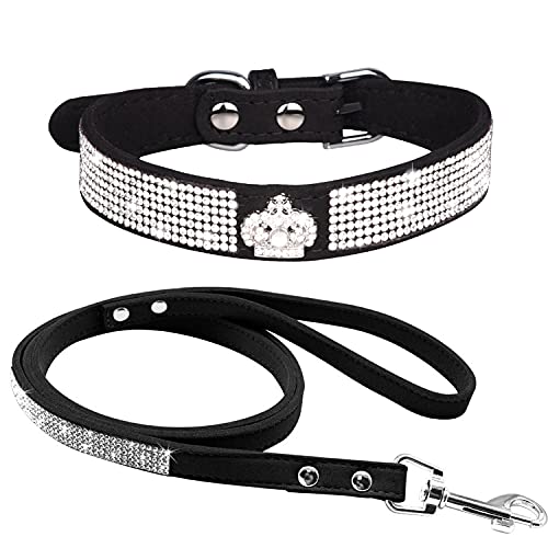 haoyueer Strass-Hundehalsband, niedlich, schillernd, funkelnd, weiches Wildleder, für Hunde, Katzen, Strass-Halsband, Leine, Kristalldiamant, Haustier, Hund, Welpenhalsband (XS, Schwarz-4) von haoyueer