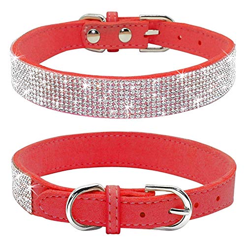 haoyueer Hundehalsband mit Strasssteinen, glitzernd, weiches Wildleder, für Hunde und Katzen, Größe XS, Rot von haoyueer