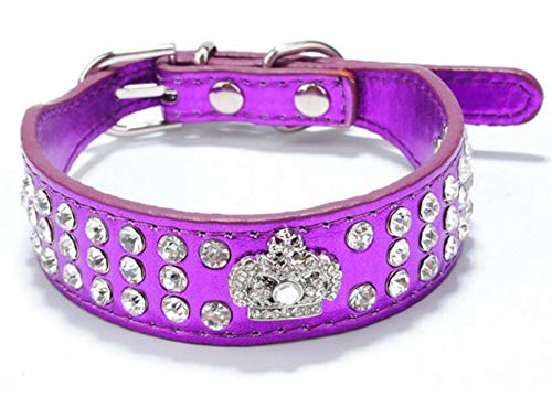 Haoyueer Hundehalsband mit Strassbesatz, für Hunde und Katzen, aus PU-Leder, Größe S, für Halsumfang 20–26 cm, Violett von haoyueer