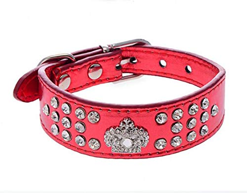 haoyueer Hundehalsband mit Strasssteinen, Krone, Strasssteinen, Schmuck, Kristall, PU-Leder, für Hunde, Katzen, Welpen, Größe M, Rot von haoyueer
