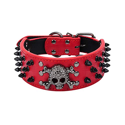 haoyueer Scharf Hundehalsband mit Nieten, 5,1 cm breit, stilvolles Leder-Hundehalsband für mittelgroße und große Hunde, Pitbull, Labrador, Boxer, Rottweiler, Deutscher Schäferhund, (XL, Rot 3) von haoyueer