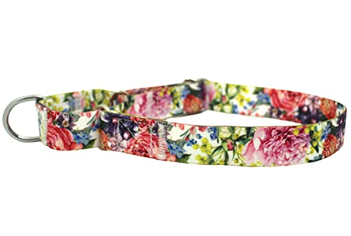 haoyueer Martingale-Hundehalsband, strapazierfähig, Nylon, verstellbar, für Spaziergänge, Training für Jungen und Mädchen, Größe L: 45–53 cm, Pfingstrosen-Blumen von haoyueer