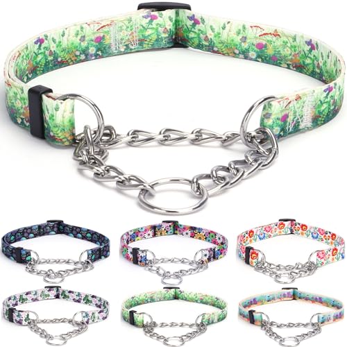 haoyueer Martingale Hundehalsband - Edelstahlkette, No Pull Erziehungshalsband mit Blumendesign für große mittelgroße kleine Hunde (S, Gras) von haoyueer