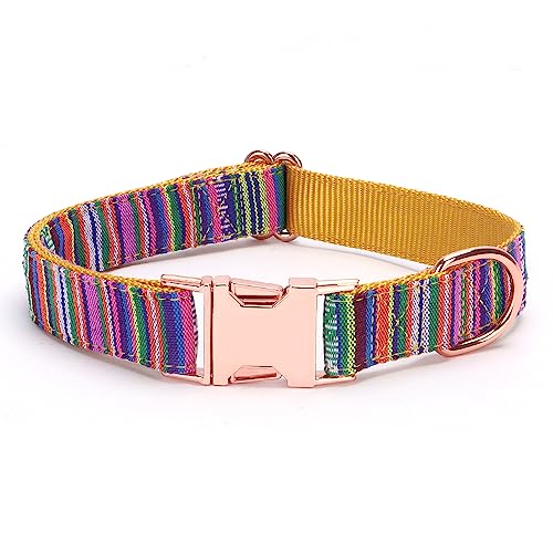 haoyueer Mehrfarbiges gestreiftes Hundehalsband, weich, verstellbar, mit Metallschnalle für kleine, mittelgroße und große Hunde, perfektes Haustierhalsband, Geschenk (S, Gelb) von haoyueer