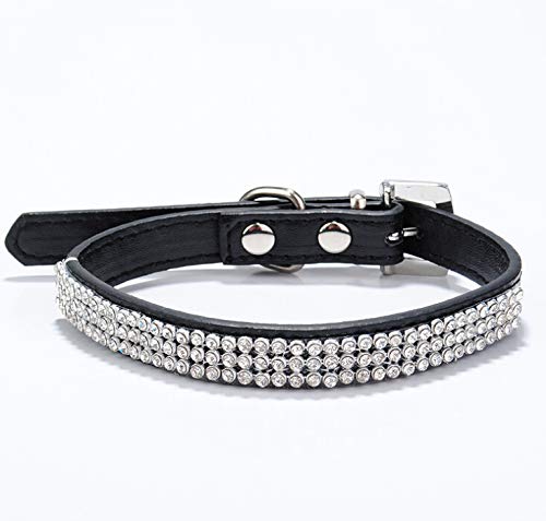 haoyueer Niedliches, funkelndes und elegantes Kunstleder-Halsband mit Strasssteinen und Schmucksteinen für Haustiere und Katzen, Größe M, Schwarz von haoyueer