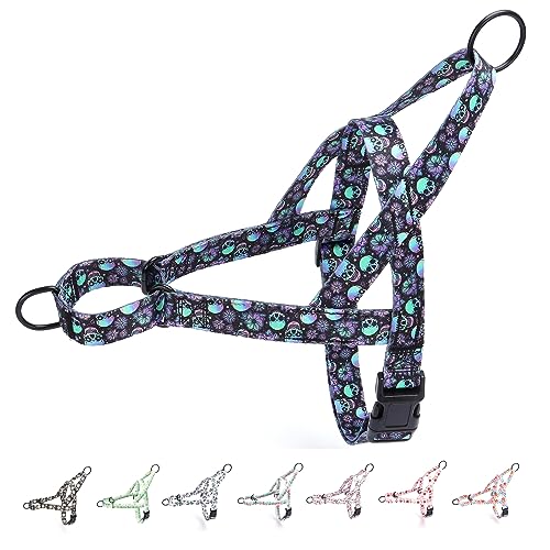 haoyueer No Pull Hundegeschirr für kleine, mittelgroße und große Haustiere - Blumenmuster Nylon Sicherheit Training Geschirr (Totenköpfe, L) von haoyueer