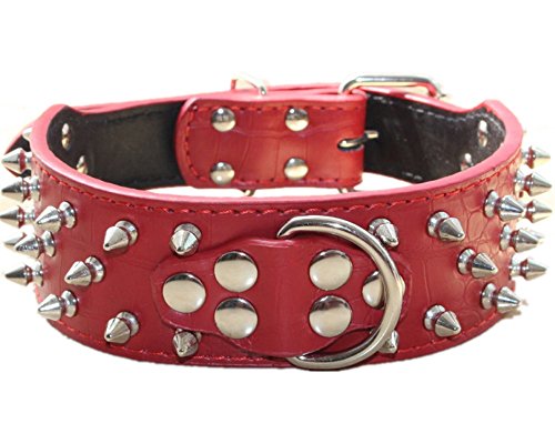 haoyueer Pitbull Hundehalsband, Leder, mit Nieten, 5,1 cm breit, stilvolles Leder-Hundehalsband für mittelgroße und große Hunde, Größe XL, Rot von haoyueer
