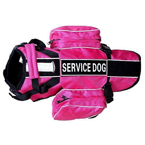 haoyueer Service-Hunderucksack, abnehmbare Satteltaschen mit Etiketten-Patches (L passend für einen Umfang von 66–78,7 cm, Hot Pink) von haoyueer