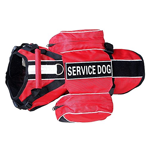 haoyueer SERVICE Hunde-Rucksack, abnehmbare Satteltaschen mit Etikettenaufnäher (L passend für einen Umfang von 66–78,7 cm, rot) von haoyueer