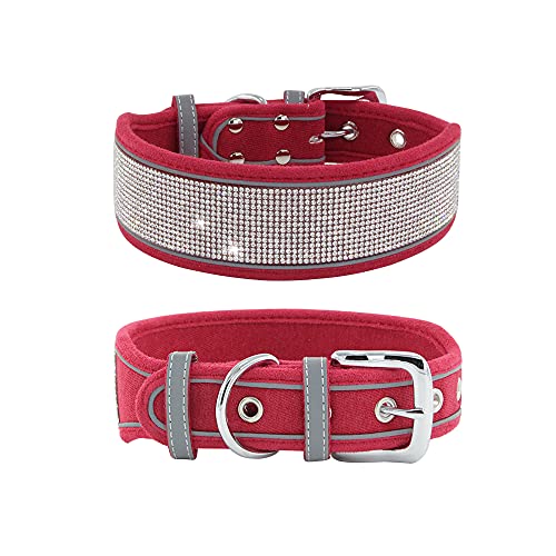 haoyueer Strass-Hundehalsband, schillernd funkelnd, weiches Wildleder, reflektierend, für große Hunde, Kristall-Diamant-Halsband für mittelgroße und große Hunde (S: 30,5–38,1 cm, Rot) von haoyueer