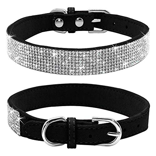 haoyueer Hundehalsband mit Strasssteinen, glitzernd, weiches Wildleder, für Hunde und Katzen, Strass-Halsband, Größe L, Schwarz von haoyueer