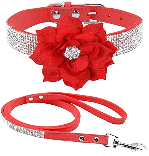 haoyueer Strass-Hundehalsband, niedlich, schillernd, funkelnd, weiches Wildleder, für Hunde und Katzen, Strass, Halsband mit Leine, Kristall, Diamant, Haustier, Welpen, Halsband (XS, Rot 6) von haoyueer