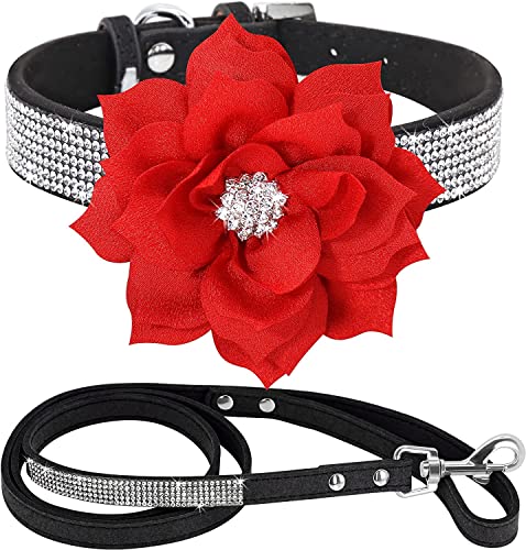 haoyueer Strass-Hundehalsband, niedlich, schillernd, funkelnd, weiches Wildleder, für Hunde, Katzen, Strass-Halsband, Leine, Kristalldiamant, Haustier, Hund, Welpenhalsband (M, Schwarz-6) von haoyueer