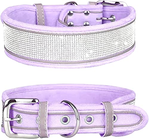 haoyueer Strass-Hundehalsband, schillernd funkelnd, weiches Wildleder, reflektierend, für große Hunde, Kristalldiamant-Halsband für mittelgroße und große Hunde (L: 48,3 - 58,4 cm, Lila) von haoyueer