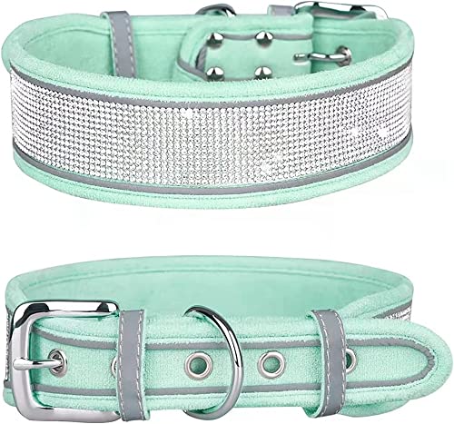 haoyueer Strass-Hundehalsband, schillernd, funkelnd, weiches Wildleder, reflektierend, großes Hundehalsband, Kristall-Diamant-Halsband für mittelgroße und große Hunde (S: 30,5–38,1 cm, grün) von haoyueer