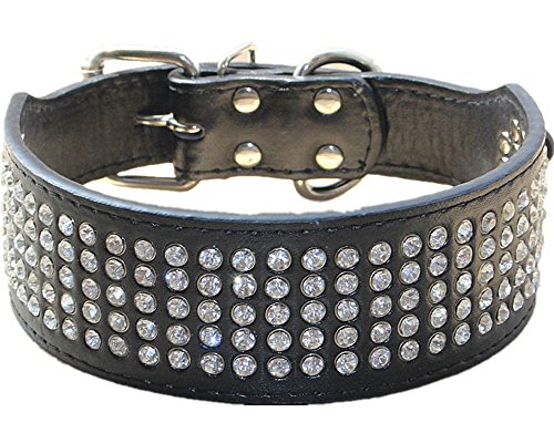 haoyueer Strass-Hundehalsband, 5 cm breit, 5 Reihen, voll funkelnde Kristalldiamanten, schillernd, funkelnd, elegant, schick, PU-Leder, Hundehalsband für mittelgroße und große Hunde (S, Schwarz) von haoyueer