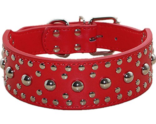 haoyueer Unisex Hundehalsband, Leder, mit Nieten, Größe M, L, für Pitbull, Dobermann, Größe M, L, Rot von haoyueer