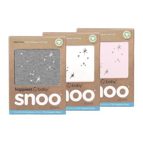 Happiest Baby SNOO Stubenwagen-Spannbetttuch, 100 % Bio-Baumwolle, passend für SNOO Sleeper Kinderbettmatratze, 3er-Pack (Weiß, Grau, Rosa) von happiest baby