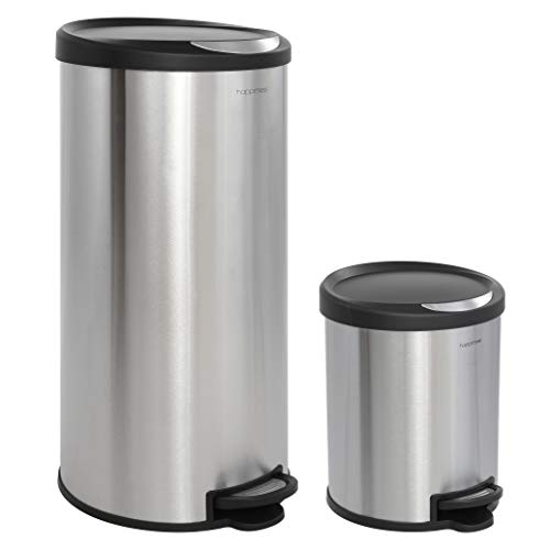 happimess HPM1001A Abfalleimer mit freistehendem Mini-Mülleimer für Zuhause, Büro, Küche Trash Can, Polypropylen, Stainless Steel, Large: 30 Liters Small: 5 Liters von happimess