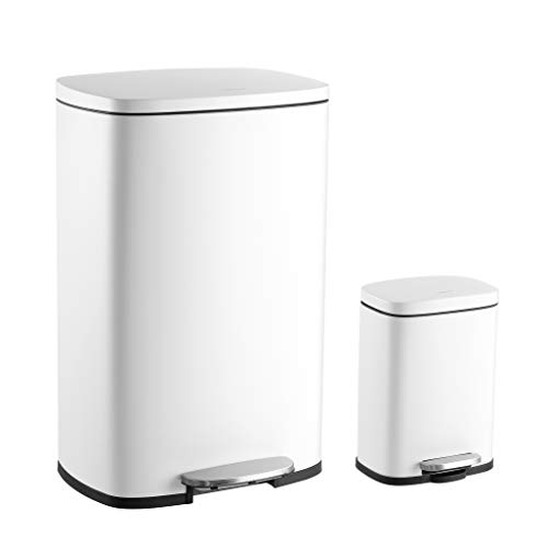happimess HPM1006C Connor Rectangular 13-Gallon with Soft-Close Lid and Free Mini Trash Can, Polypropylen, White, 50 Liters, 5 Liters von happimess