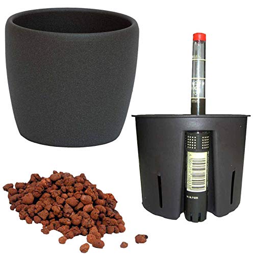 happy nature Set4 Keramik Blumentopf Venus 13/12 dunkel grau + Bewässerungs - Set für Hydropflanzen Ø 16.0 cm H 14.0 cm von happy nature